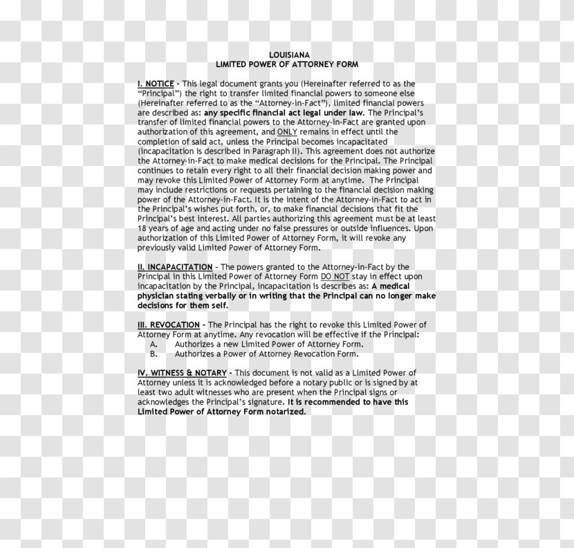 Power Of Attorney Form Healthcare Proxy Revocation Document - Legal Instrument Transparent PNG
