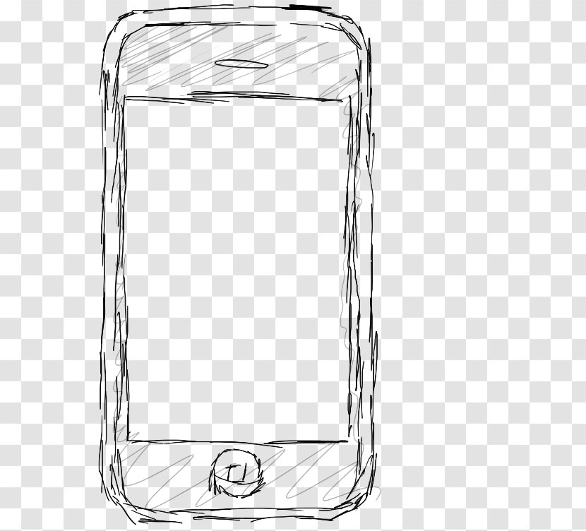 Drawing Black And White IPhone Sketch - Telephone Mockup Transparent PNG