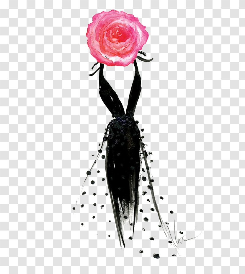 Chanel Dress Fashion Illustration Gown - Clothing - Pink Black Chinese Style Flower Women's Day Transparent PNG