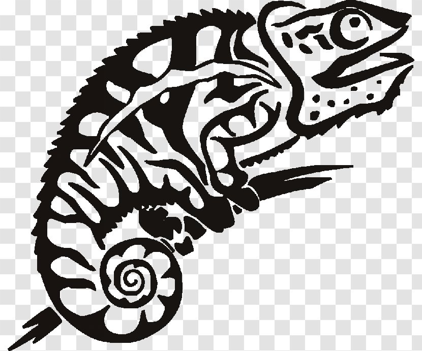 Chameleons Tattoo Lizard Reptile Tribal Chameleon - Black And White Transparent PNG