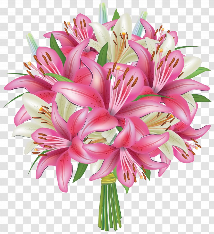Flower Bouquet Lilium Clip Art - Chrysanths - White And Pink Lilies Flowers Clipart Image Transparent PNG