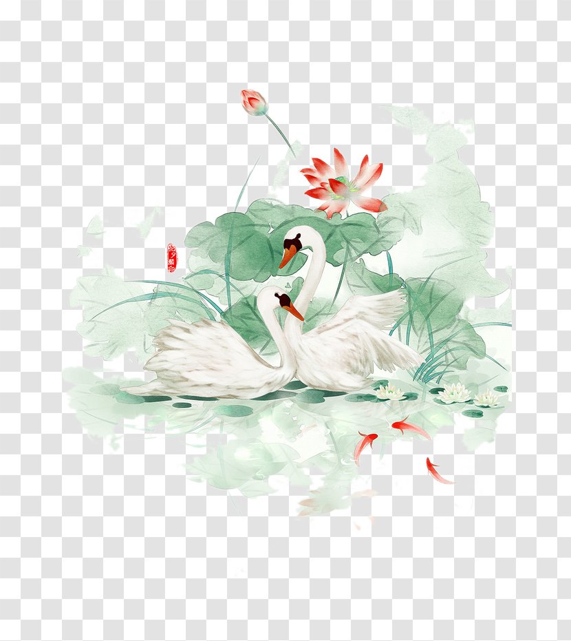 Poster Watercolor Painting - Feather - Hand-painted Swan Transparent PNG