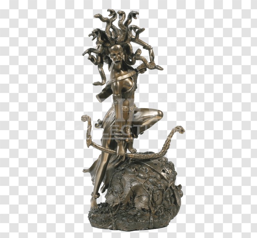 Medusa Perseus Gorgon Greek Mythology Sculpture - Brass - Bronze Transparent PNG