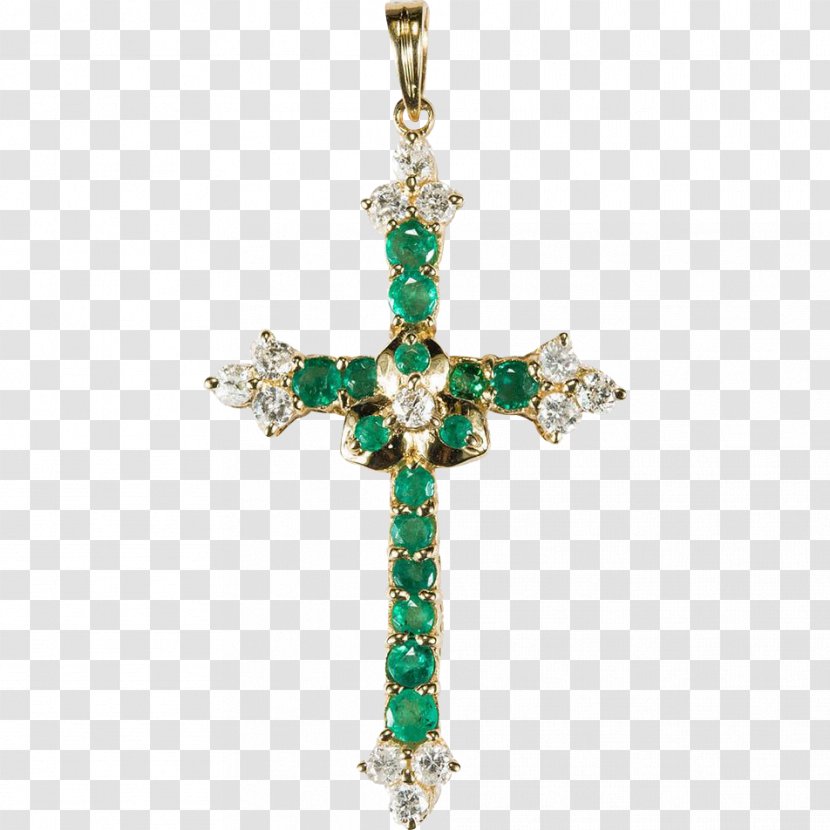 Christian Cross Emerald Charms & Pendants Jewellery - Colombian Emeralds - Gold Chain Transparent PNG