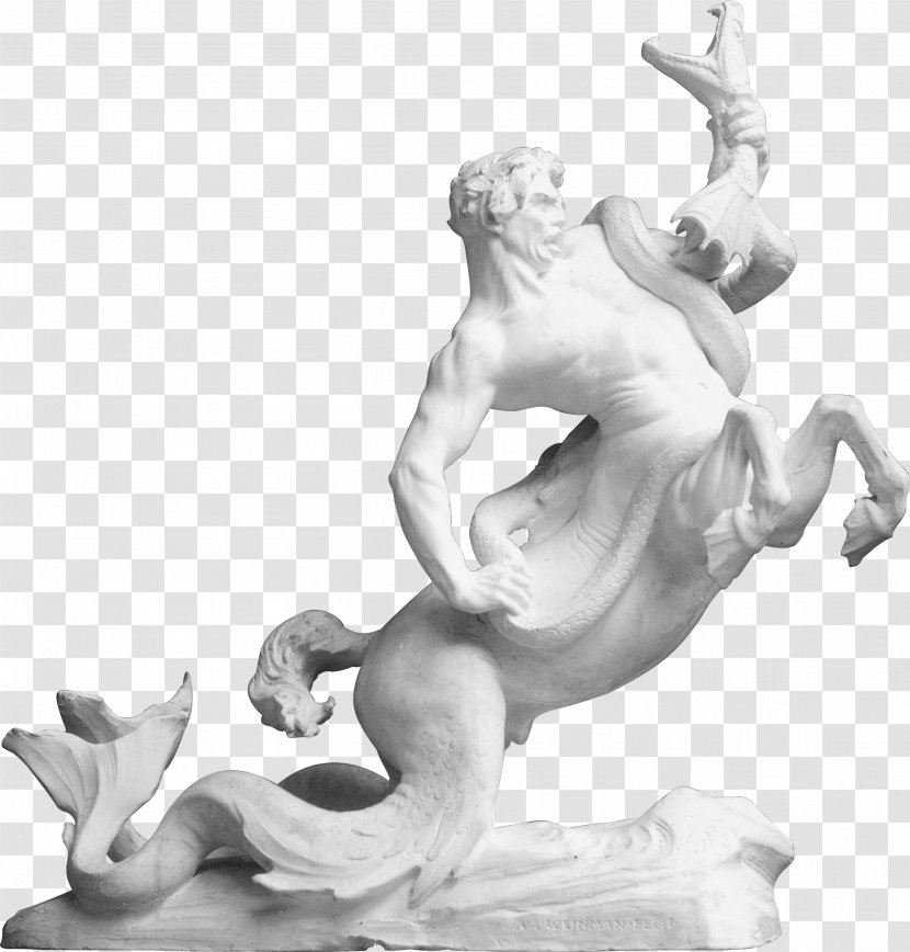 Statue Sculpture Apollo Triton Mythology - Monochrome Photography - Centaur Transparent PNG