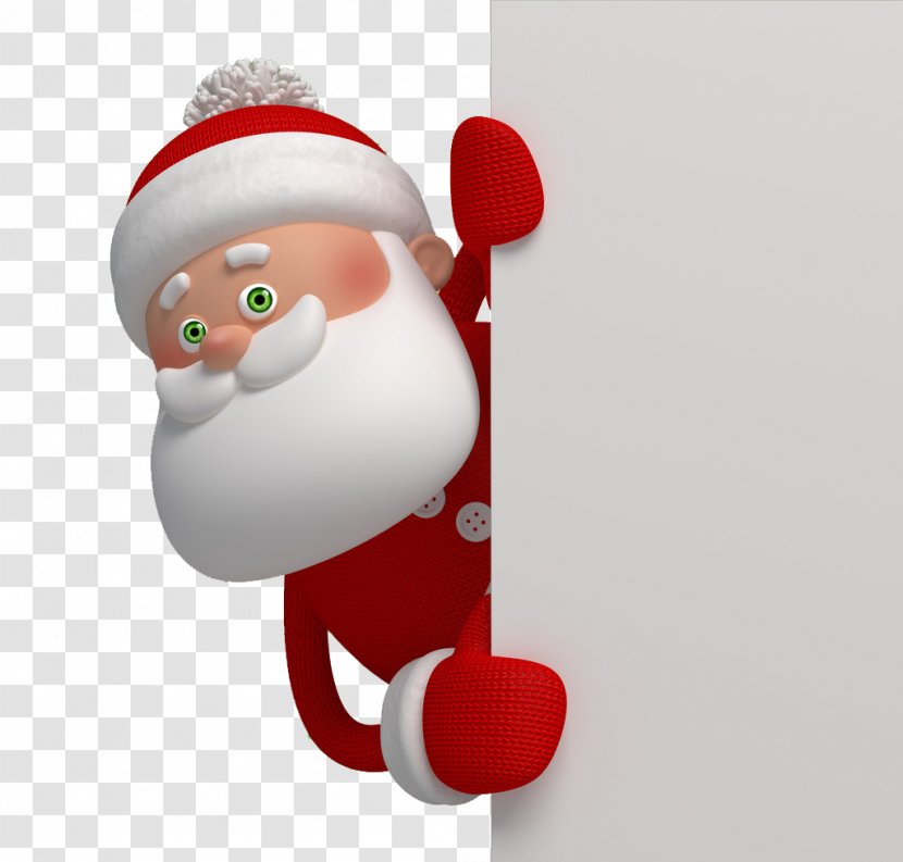 Santa Claus Cartoon Christmas Illustration - Greeting Card - Peeking Transparent PNG