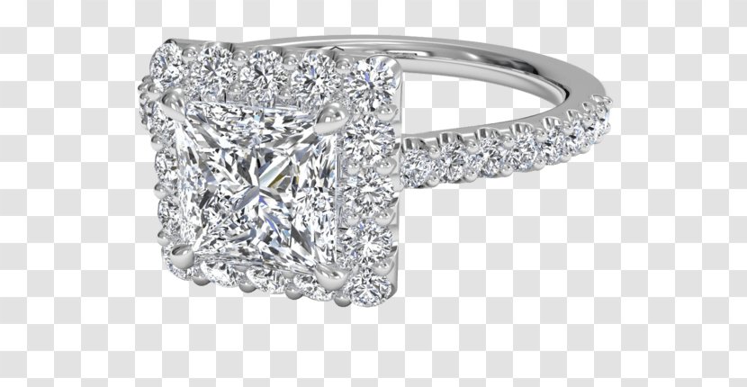 Diamond Cut Engagement Ring Princess - Silver Transparent PNG