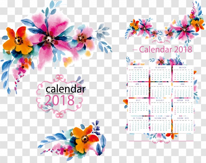 Floral Design Flower Pattern - Template - Vector Watercolor Calendar Transparent PNG