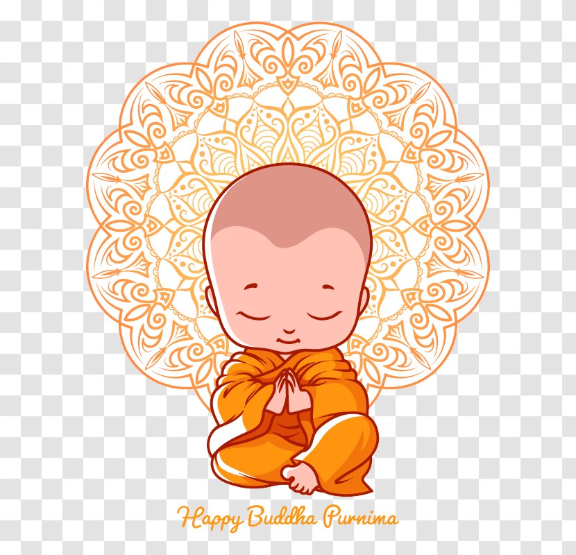 Cartoon Bhikkhu Buddhism Monk - Flower - Children's Character Illustration Transparent PNG