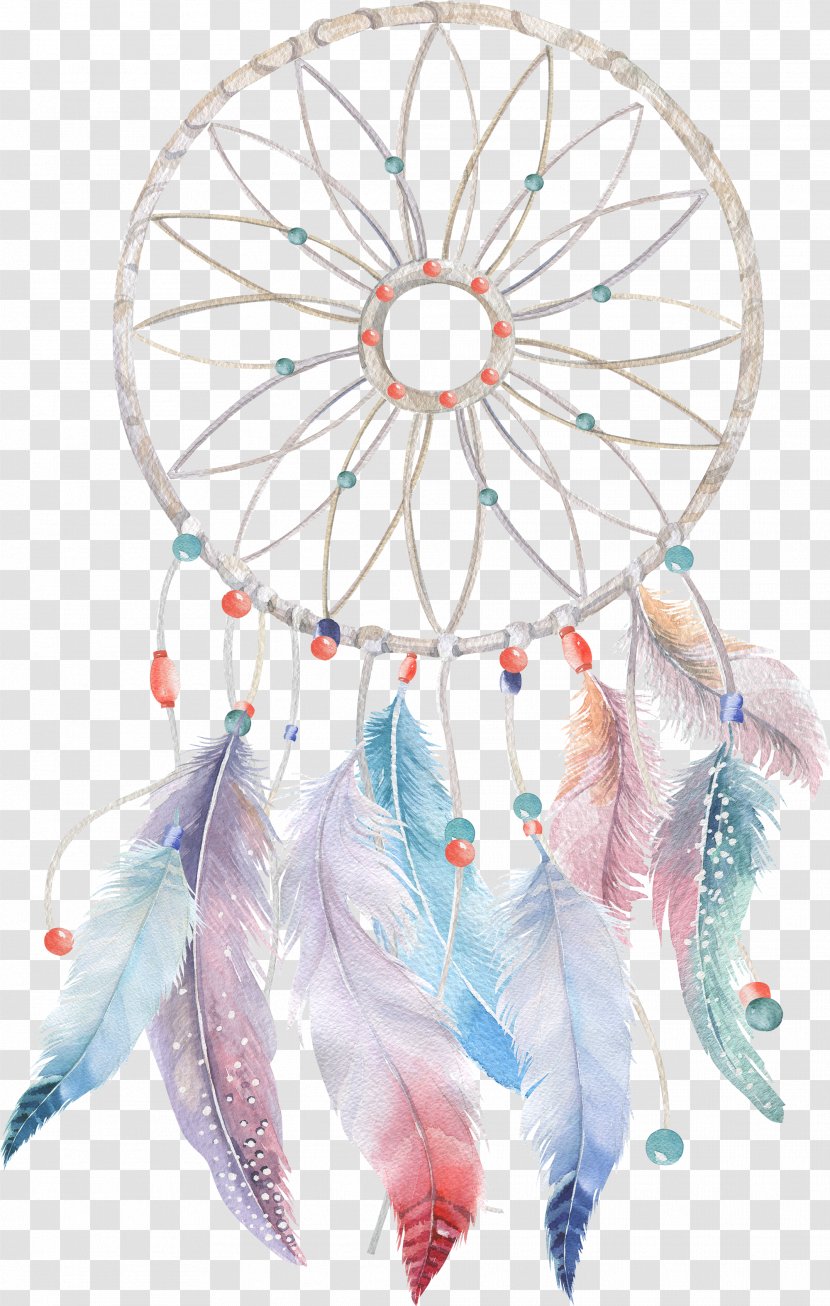 Dreamcatcher Watercolor Painting Boho-chic - Pink - Feather Transparent PNG
