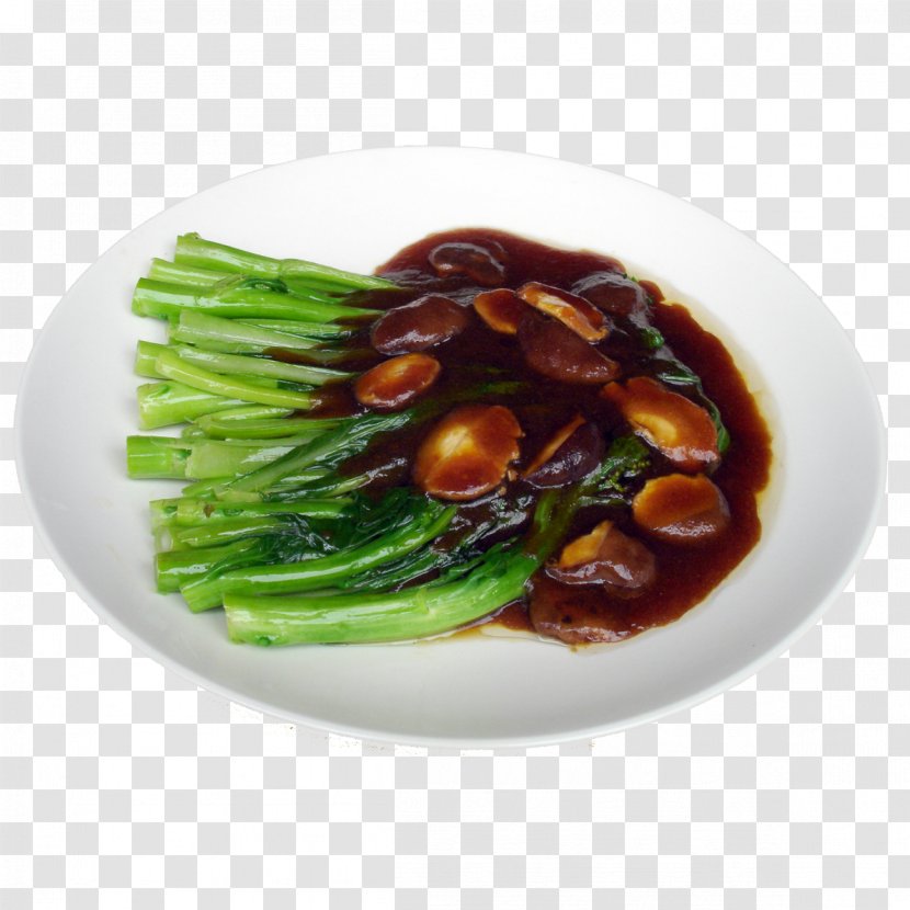 Chinese Cuisine Cantonese Vegetarian Choy Sum - Food - Mushrooms And Cabbage Transparent PNG