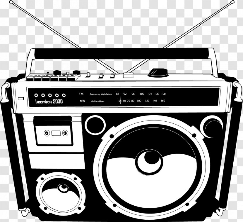 1980s Boombox Compact Cassette Clip Art - Vector Painted Radio Transparent PNG