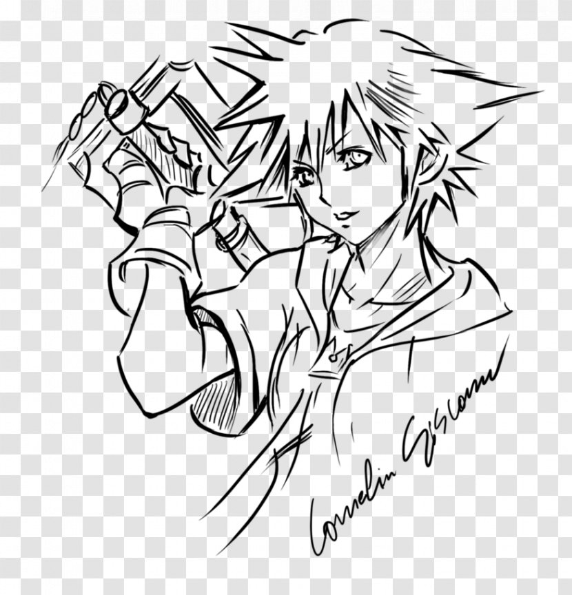 Line Art Drawing Sora Sketch - Heart - Kingdom Hearts Transparent PNG