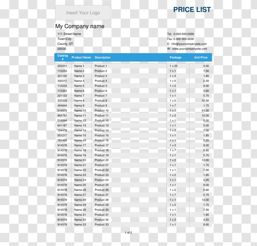 Microsoft Excel Template Spreadsheet Word Price - Pricelist Transparent PNG