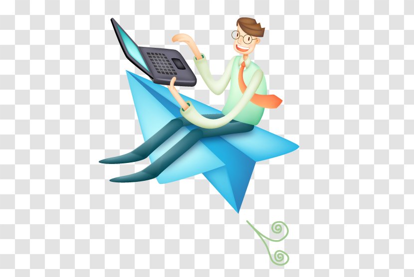 Laptop Paper Airplane - Art - Cartoon Boy Playing Computer Transparent PNG