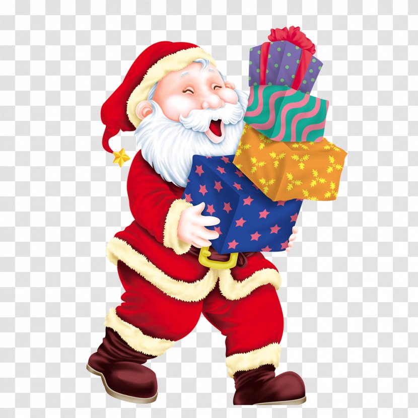 Santa Claus Gift Christmas Arcade Game - Party Favor - Holding A Box Transparent PNG