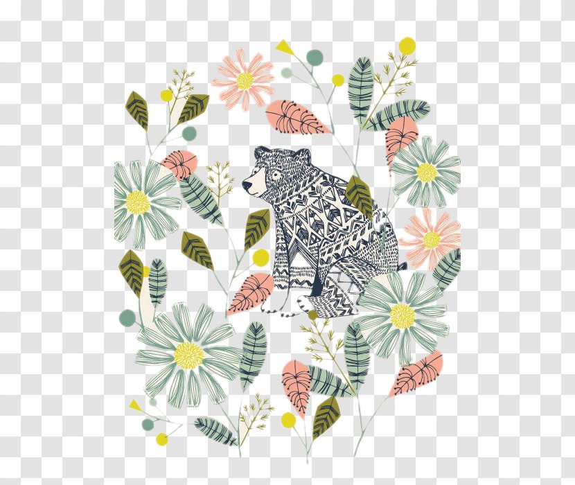 Illustrator Drawing Art Watercolor Painting Illustration - Fauna - Bear With Flowers Transparent PNG