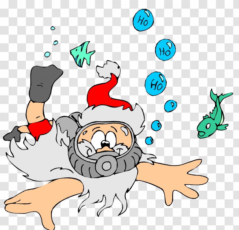 Santa Claus Scuba Diving Christmas Underwater Greeting & Note Cards - Holiday Transparent PNG