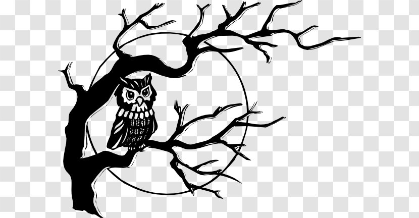 Black-and-white Owl Free Content Clip Art - Visual Arts - Cartoon Trees With Branches Transparent PNG