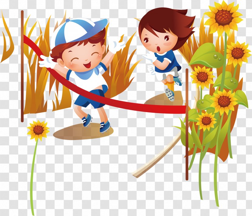 Paper Child Euclidean Vector Poster - Fictional Character - Children Sunflower Field Cartoon Promotional Material Transparent PNG