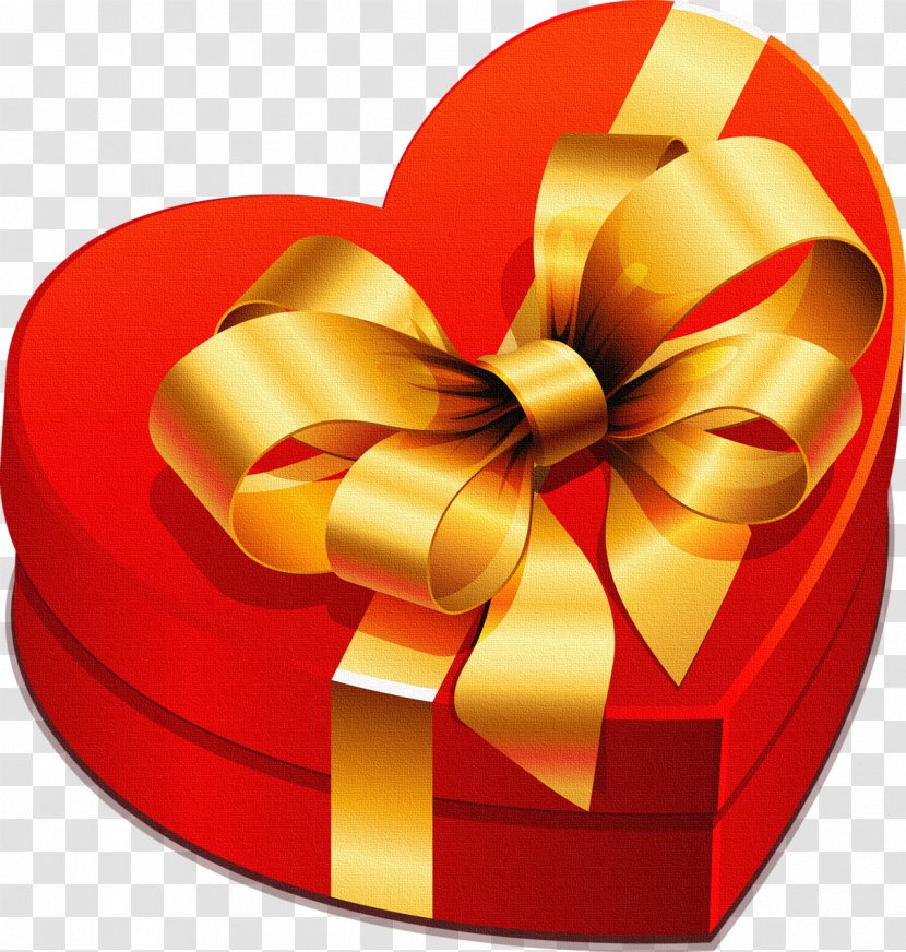 Christmas Gift Clip Art - Large Heart Box With Gold Bow Clipart Transparent PNG