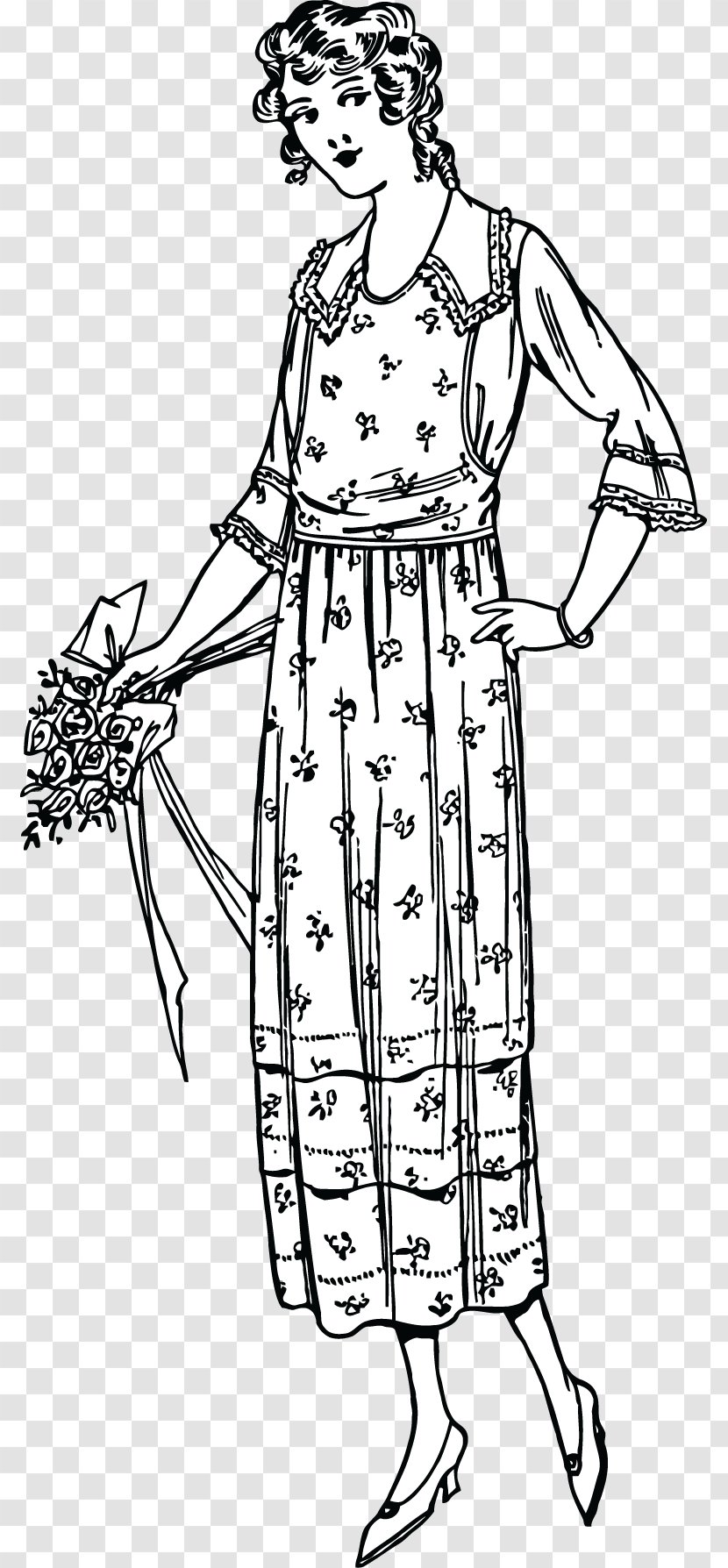 Dress Line Art Human Illustration Costume - Blackandwhite - Washi Button Transparent PNG