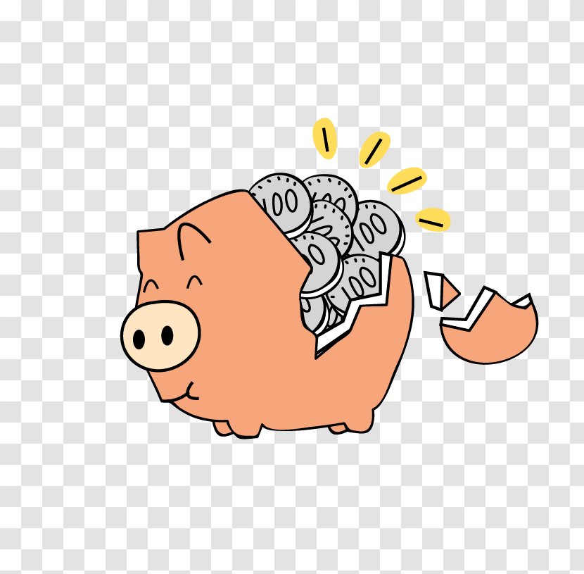 Piggy Bank Saving Loan - Cartoon - Broken Gold Transparent PNG