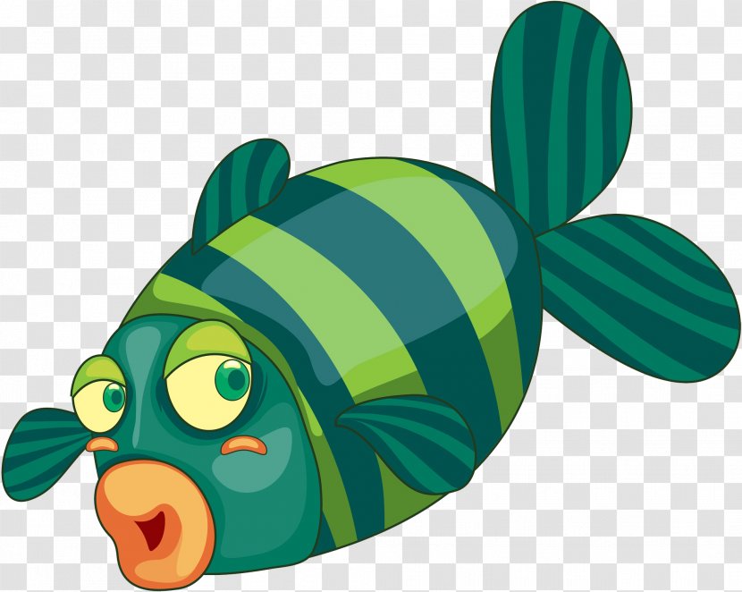 Cartoon Fish Illustration - Green - Stripe Transparent PNG