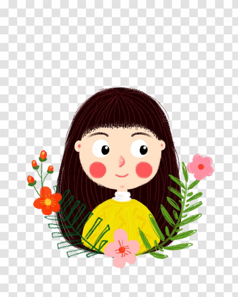 Cartoon Designer Long Hair - Tree - Small Lotus Transparent PNG