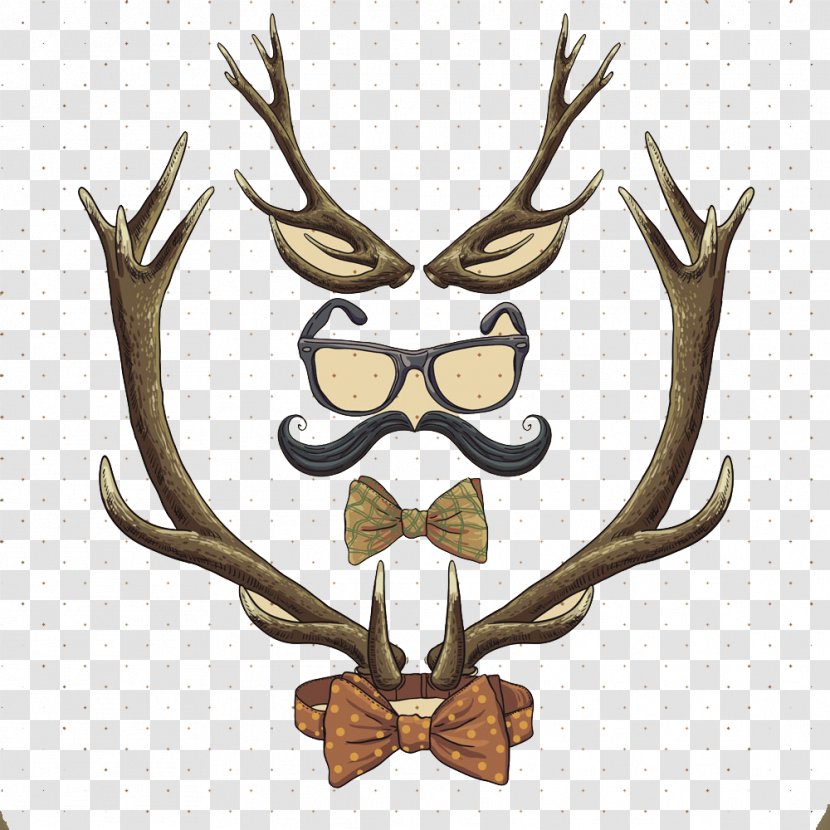 Reindeer Hipster Vintage Clothing - Antlers And Bow Transparent PNG