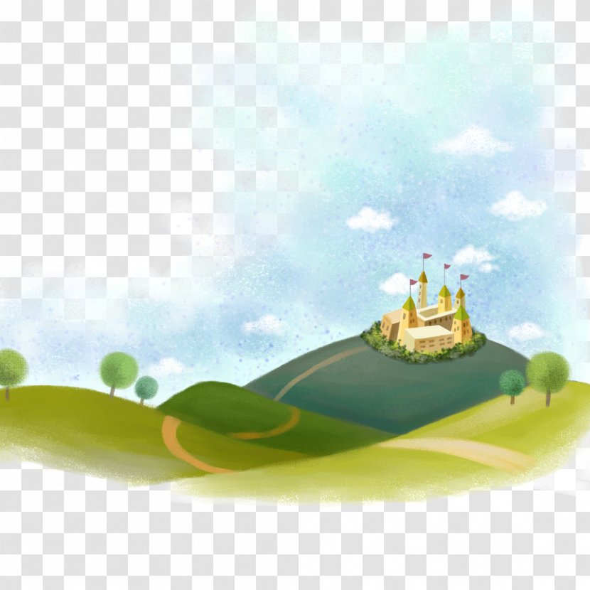 Cartoon Drawing Wallpaper - 4k Resolution - Castle In The Mountains Between Transparent PNG