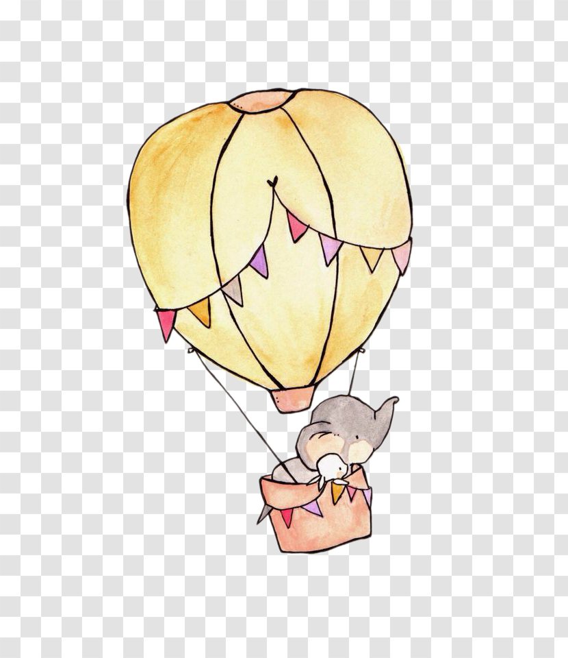 Drawing Elephant Cuteness Child Sketch - Tree - Riding And Hot Air Balloon Bunny Transparent PNG