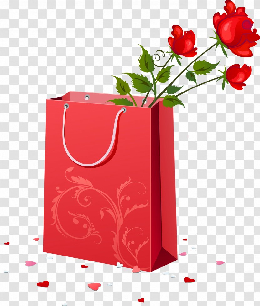 Wedding Anniversary Wish Happiness - Quotation - Red Gift Bag With Roses Clipart Transparent PNG