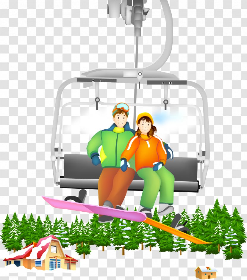 Cable Car Winter Aerial Lift Illustration - Photography - Bus On The Couple Transparent PNG