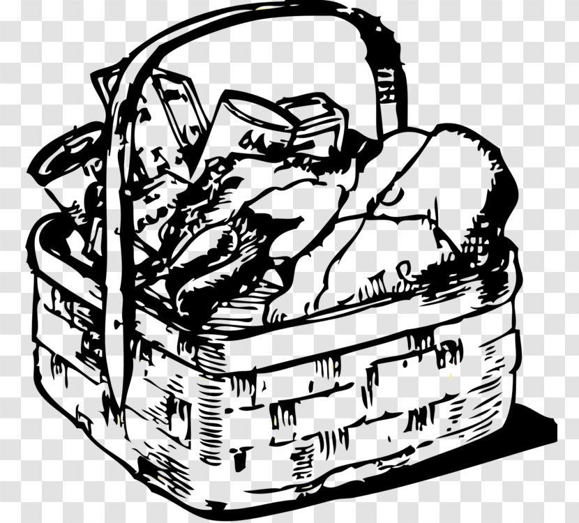 Food Gift Baskets Picnic Clip Art - Black And White Transparent PNG