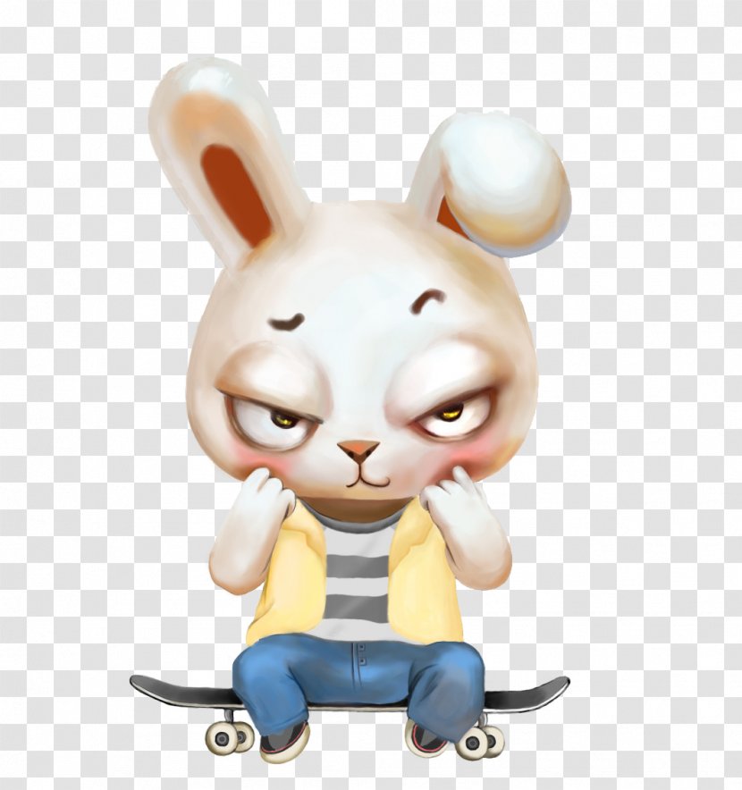 Easter Bunny Rabbit Download - Figurine - Shy Sitting On A Skateboard Transparent PNG