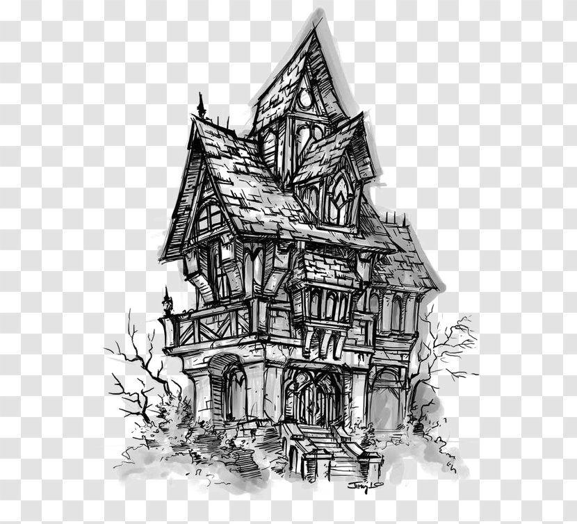 Drawing House Haunted Attraction Sketch - Idea - Retro Transparent PNG