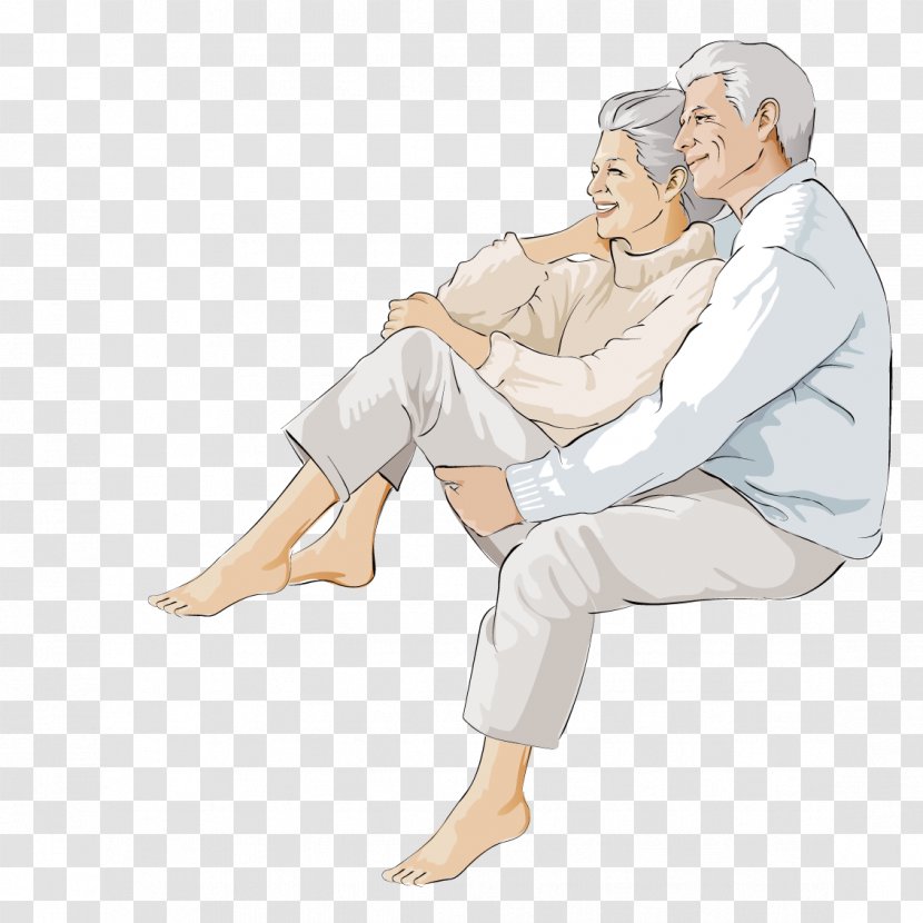 Old Age Cartoon - Grandmother Lying In The Arms Of A Man Transparent PNG