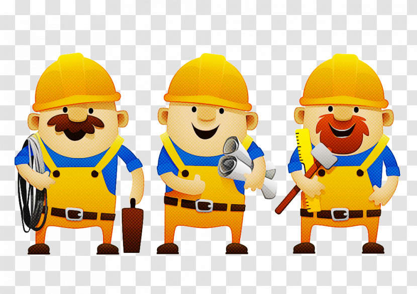 Cartoon Construction Worker Yellow Animation Personal Protective Equipment Transparent PNG