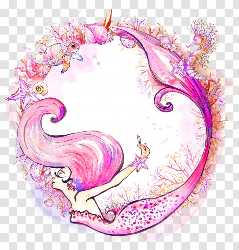 Mermaid Watercolor Painting Siren Clip Art - Collage - Pink Transparent PNG