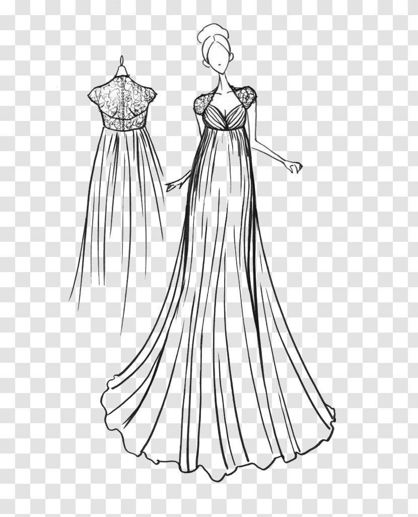 Gown Clothing Formal Wear Fashion Sketch - Drawing - Small Fresh Hand-painted Dress Transparent PNG