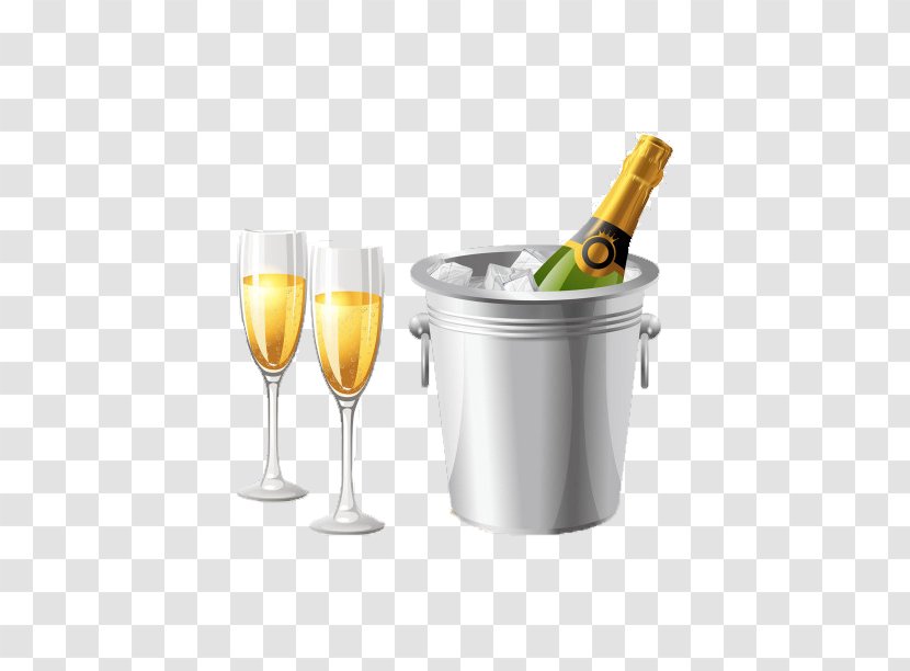 Champagne Glass Wine Bottle - Label - Ice Bucket Alcoholic Beverages Transparent PNG