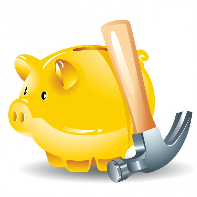 Piggy Bank Money Saving Euclidean Vector - Finance - Pig And Hammer Transparent PNG