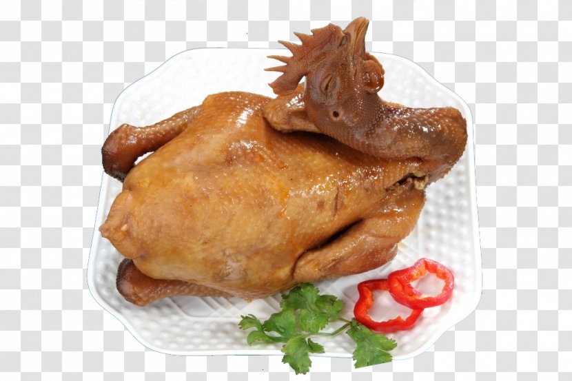 Roast Chicken Red Cooking Chinese Cuisine Barbecue - Fried Food - On The Plate Of Transparent PNG