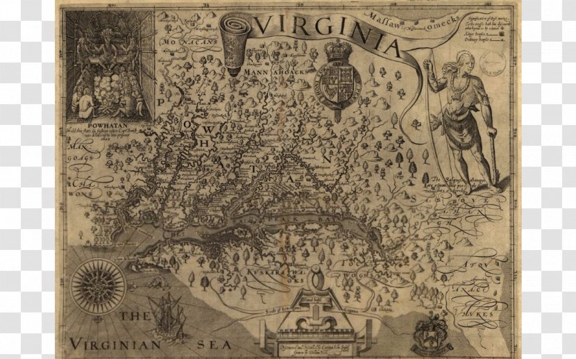 Jamestown James River A Map Of Virginia Colony The Generall Historie Virginia, New-England, And Summer Isles - John Smith - Vintage Transparent PNG
