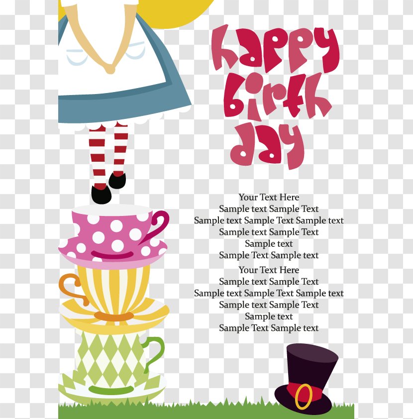 Birthday Cake Greeting Card Wish - Alice In Wonderland Element Vector Transparent PNG