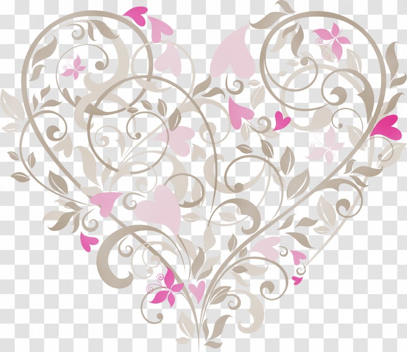 Pink Heart Pattern Leaf - Wet Ink - Plant Visual Arts Transparent PNG