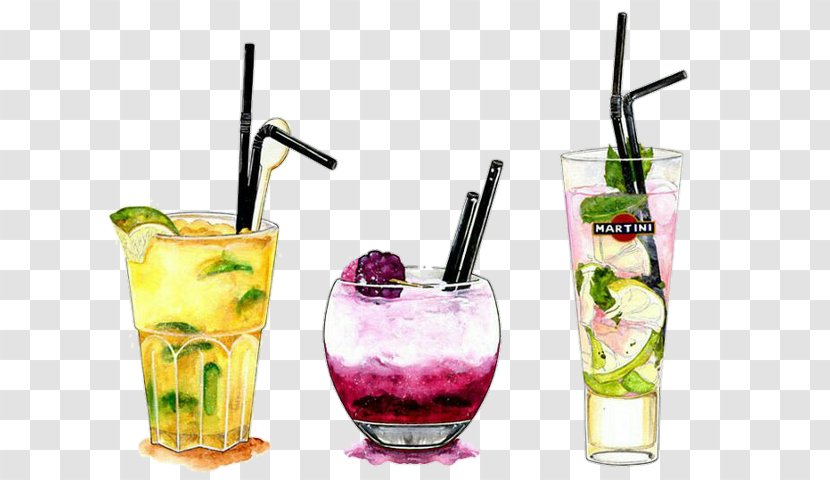 Cocktail Watercolor Painting Illustration Drawing Alcoholic Drink - Garnish Transparent PNG