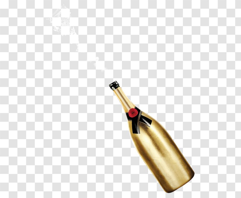 Champagne Wine Bottle - Drinkware - Gold Beer Transparent PNG