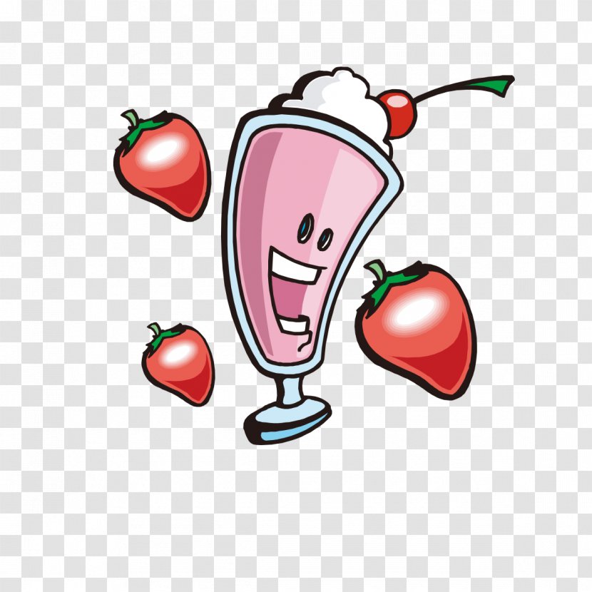 Strawberry Ice Cream Milkshake Smoothie - Heart - Hand-painted Pattern Transparent PNG